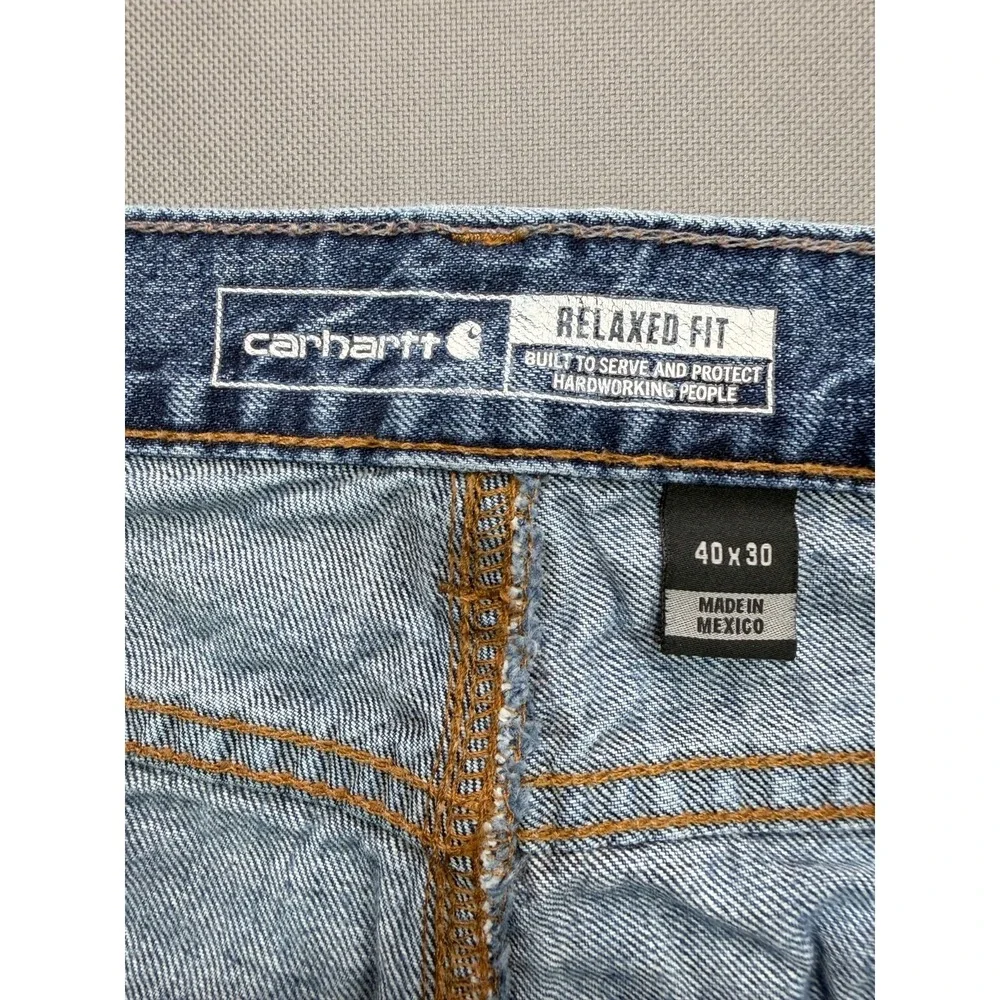 Carhartt Men's Relaxed Fit Jeans Medium Wash Blue Denim Work Pants | 40x30